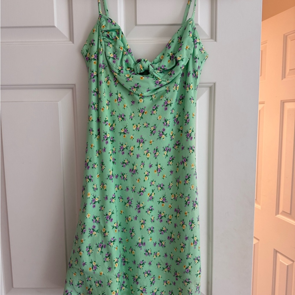 Zara Silk Floral Green Dress Size Small